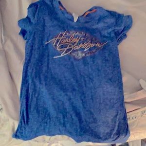 Harley Davidson blue burn out t shirt  x large